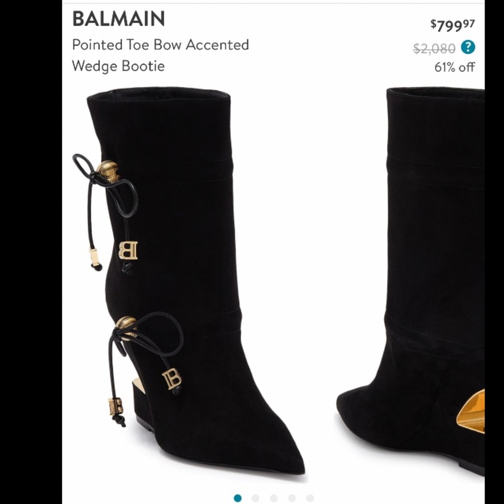 BALMAIN Pointed Toe Bow Accented Wedge Bootie